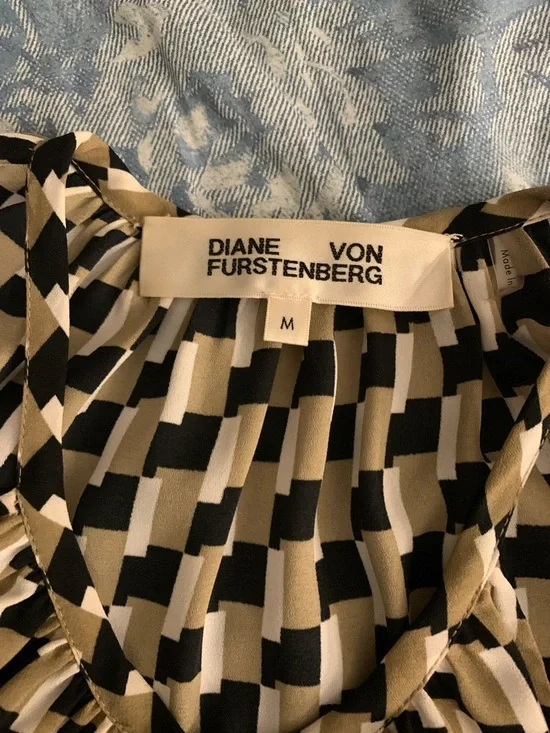 Diane Von Furstenberg SALLY SQUARE SHIFT Black and Cream Geometric Maxi Dress 👗 - Picture 8 of 15
